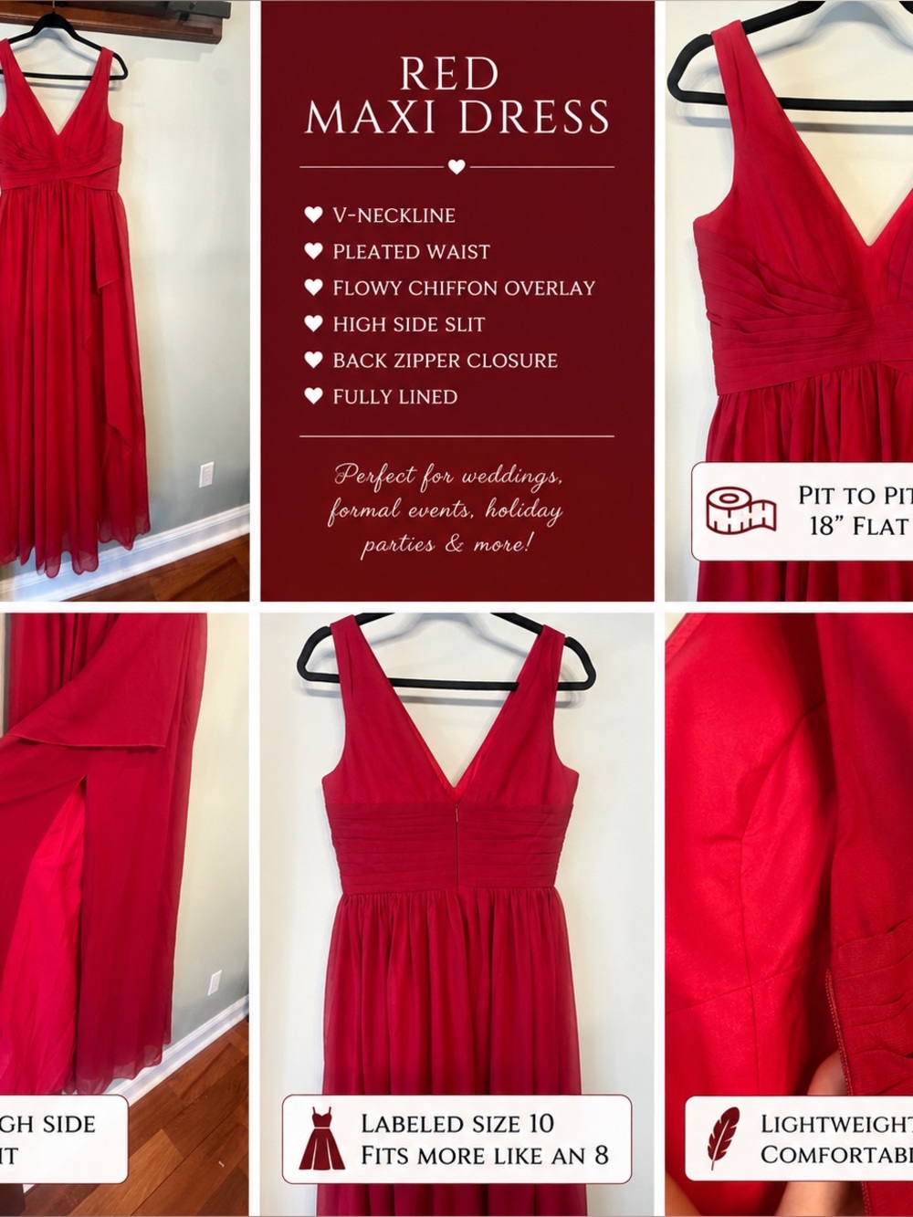 Red V-Neck Maxi Dress - Elegant Formal Maxi Dress | Size 10 | Fits Like 8